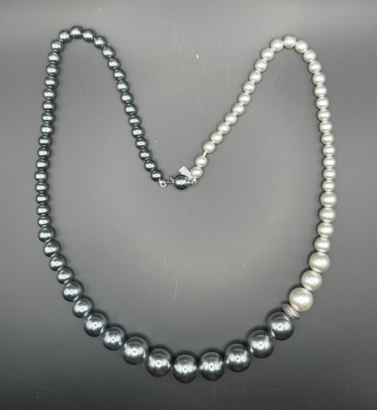 Vtg Signed Marvella White and Gray Faux Pearl Necklace 23” Long