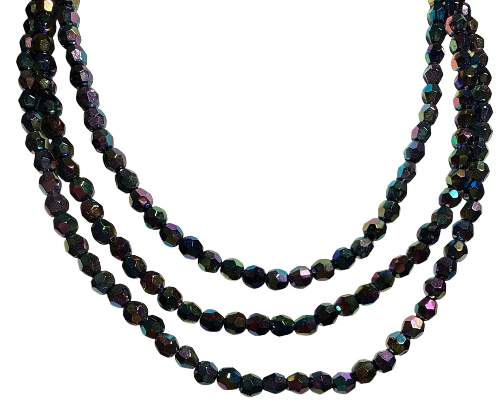 Vintage Carnival Glass Bead Necklace Three Strand Made in W. Germany 15″-17″ EUC