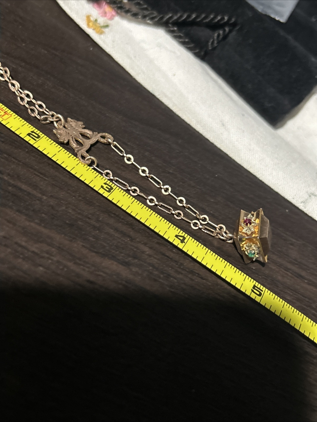 VICTORIAN 9.64g Gold Fill 3” FOB Paste Stones Dog Heads Rose GF 26” Necklace Fob