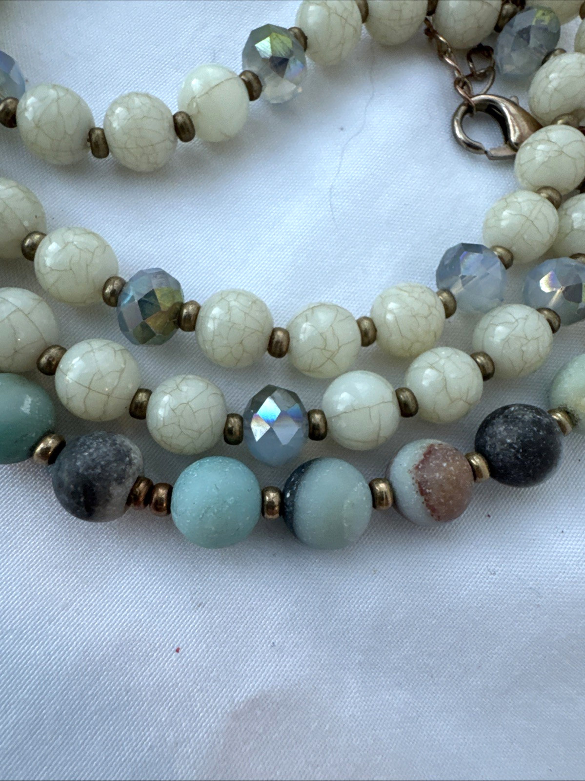 VTG Faceted Mixed Glass & Crystals Aventurine Jasper Quartz Stone long Necklace