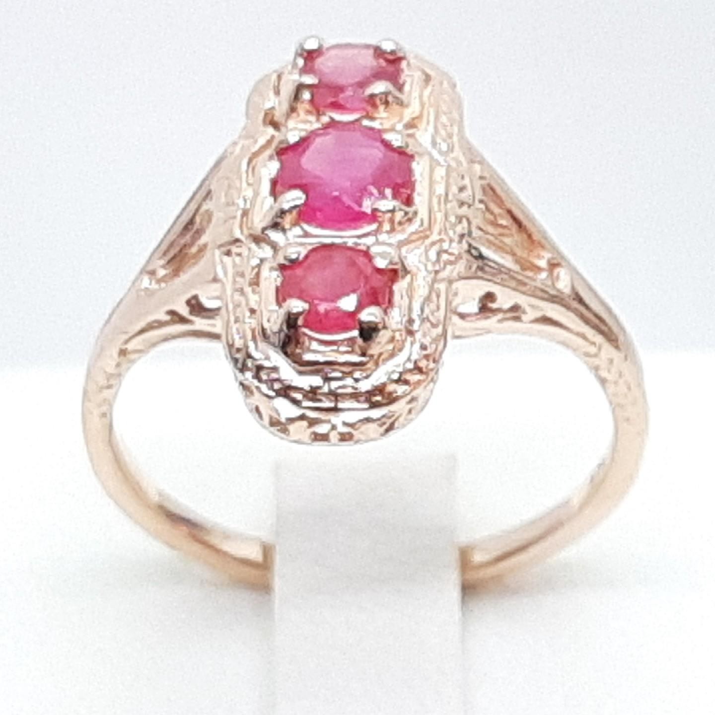Antique Filigree 1.00ctw Ruby 14K Rose Gold 925 Sterling Silver Ring Size 6.75