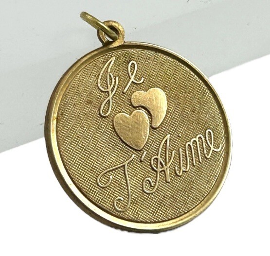 Vintage Charm French I Love You Necklace Pendant Brass Jewelry – Tarnished As Is