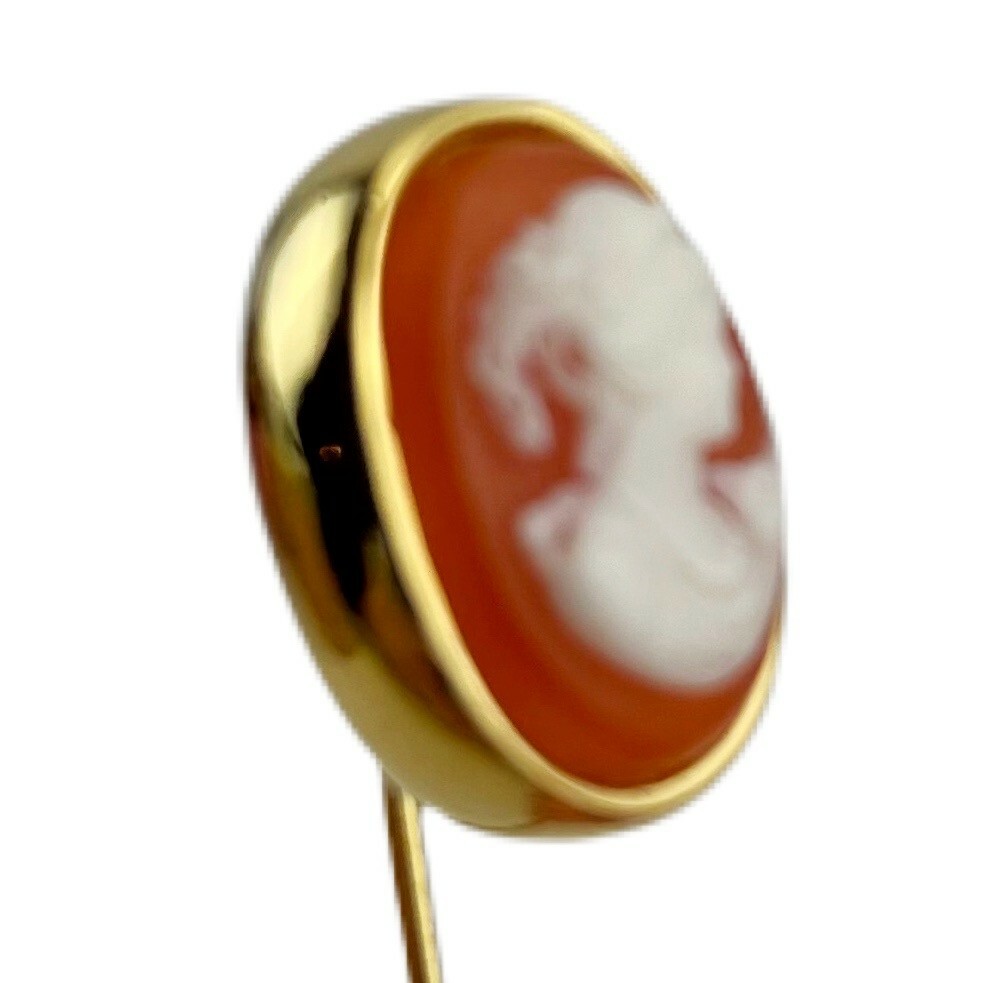Crown Trifari Cameo Pin Hat Lapel Stick Vintage Gold Tone Orange Cream Victorian