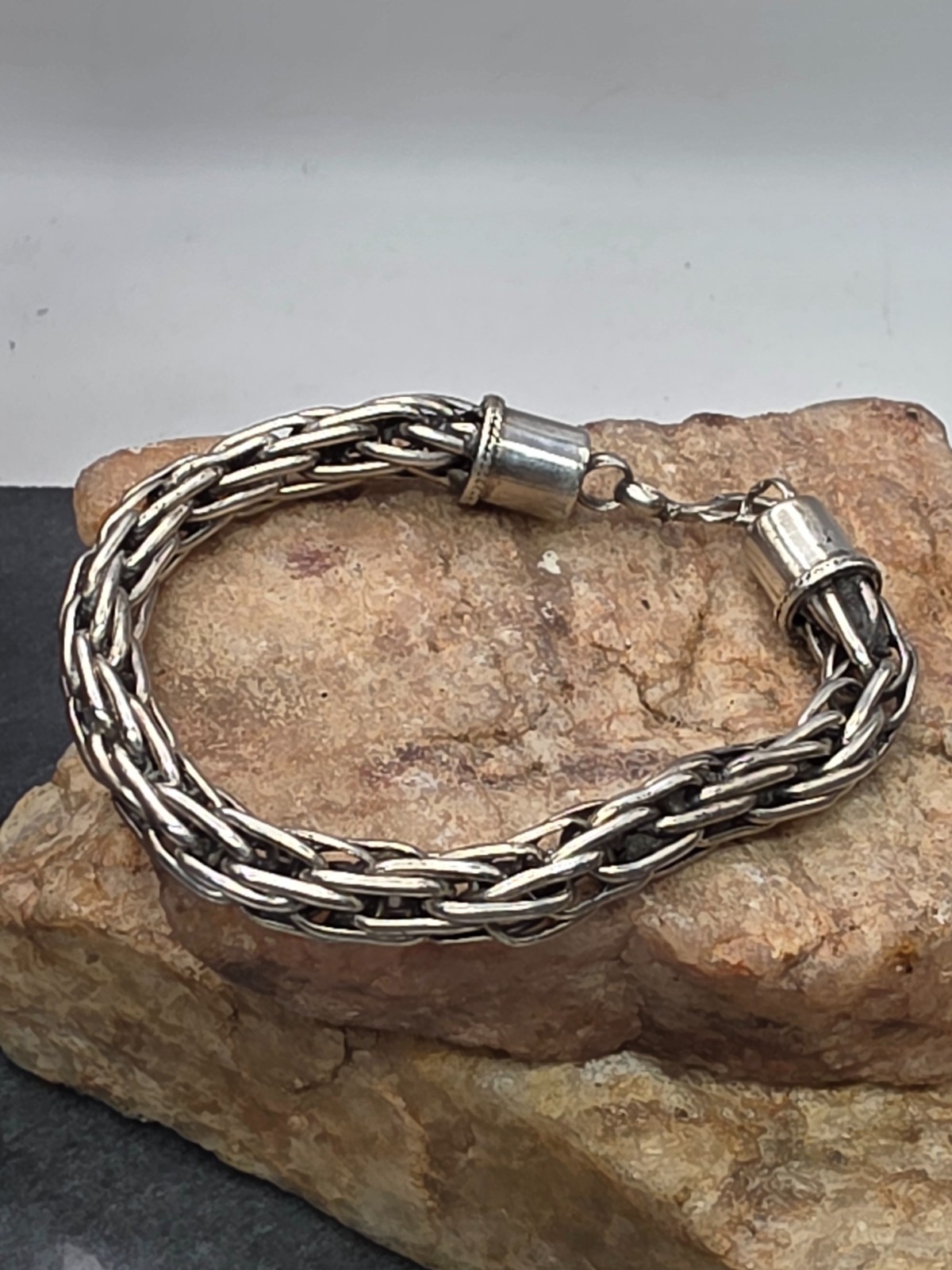 925 Sterling Silver Vintage Spiga/Wheat Link Heavy Bracelet 30.8g 8″ Solid!