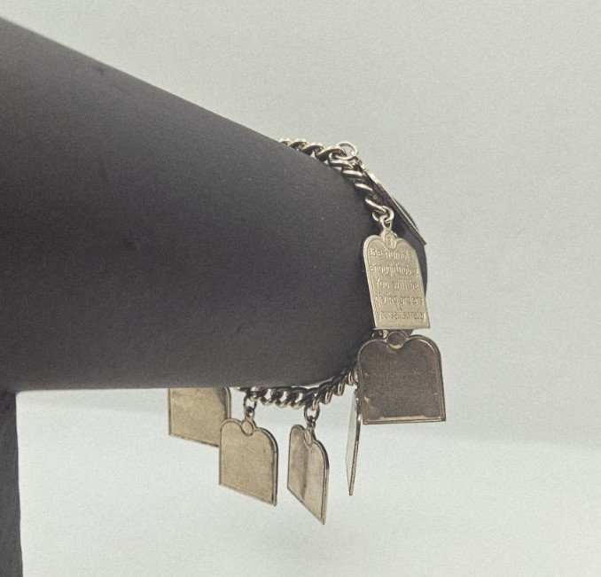 RARE Vintage 10 Teen Commandments Charm Bracelet Silvertone 1950s Paul Anka Song