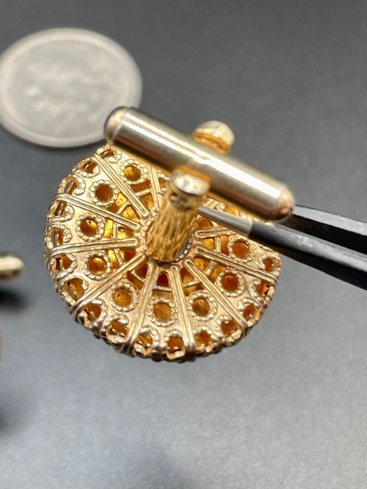 Vintage Clock Face Enamel Cufflinks Gold Tone Roman Numeral Novelty MCM