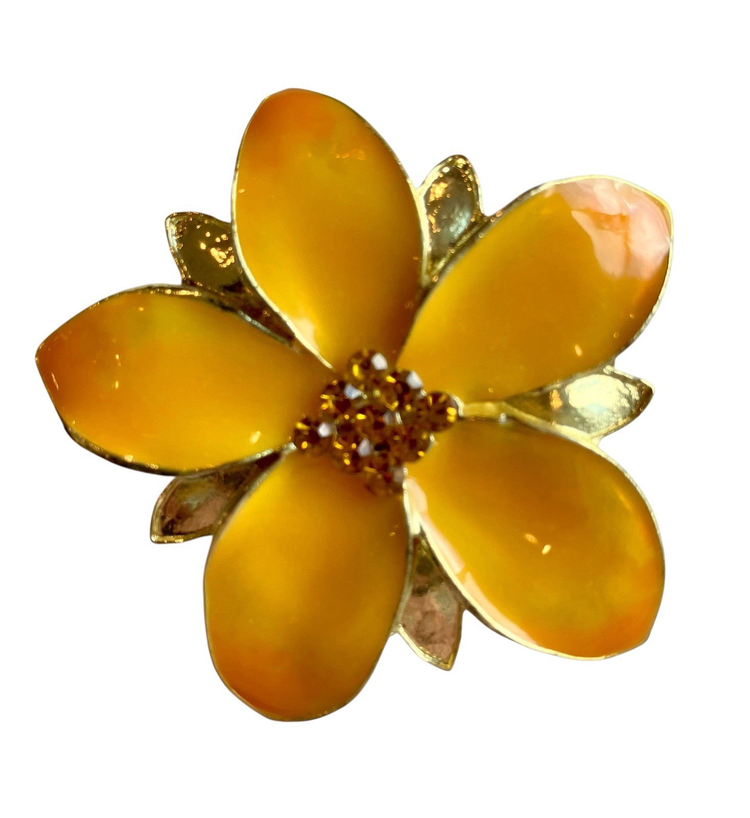 Vintage Autumnal Brooch Or Pendant Enamel Flower Amber Orange Fall Colors