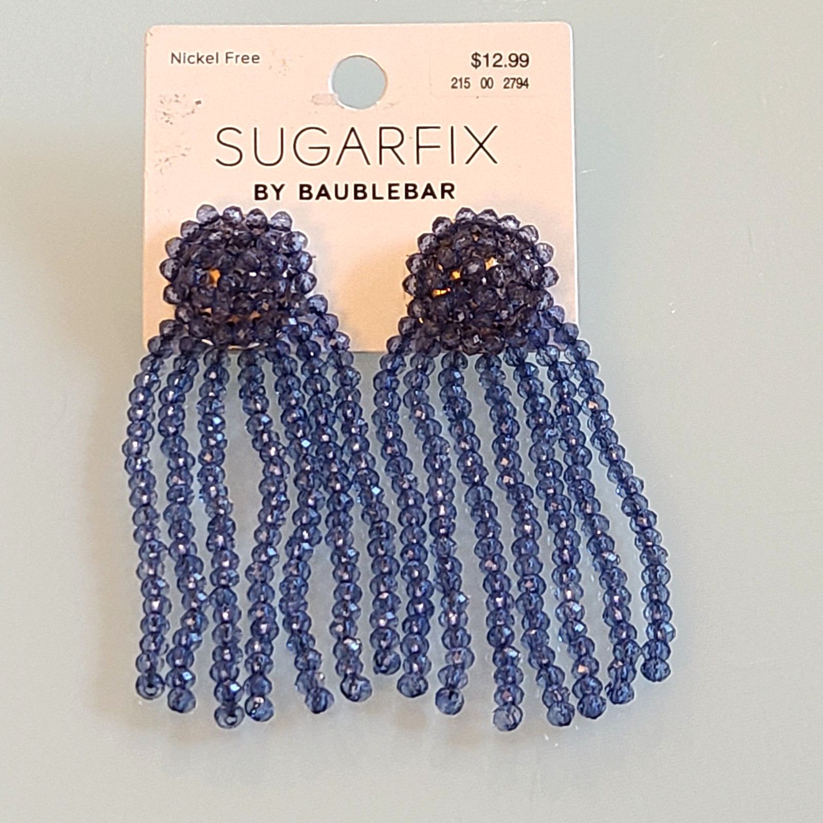 Sugarfix by BaubleBar Beaded Fringe Earrings Slate Blue 3.25″ Drop Dangle State