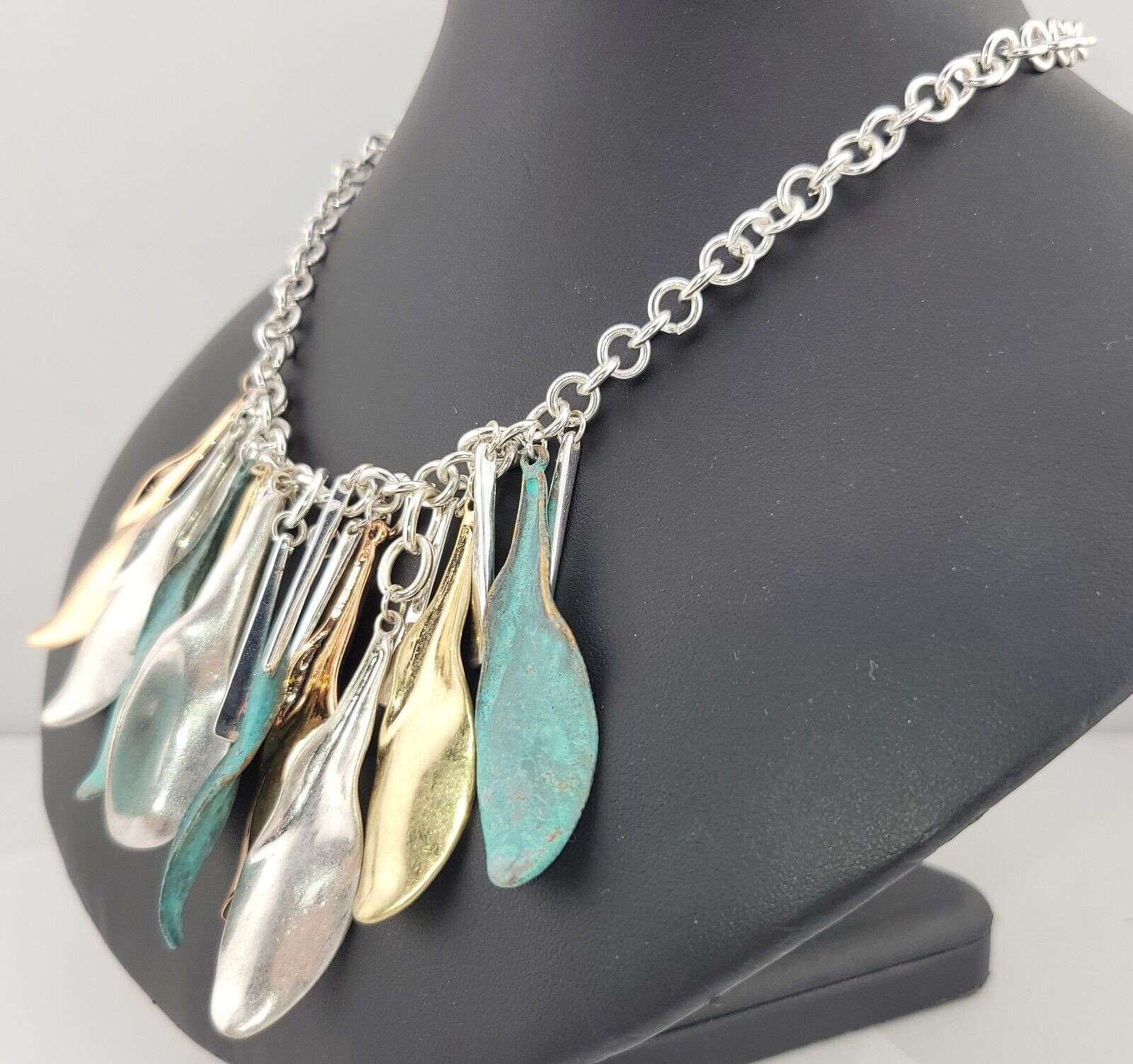 Vintage Signed RLM Robert Lee Morris 🥄Spoon Necklace Oxidized Brass Silver Gold