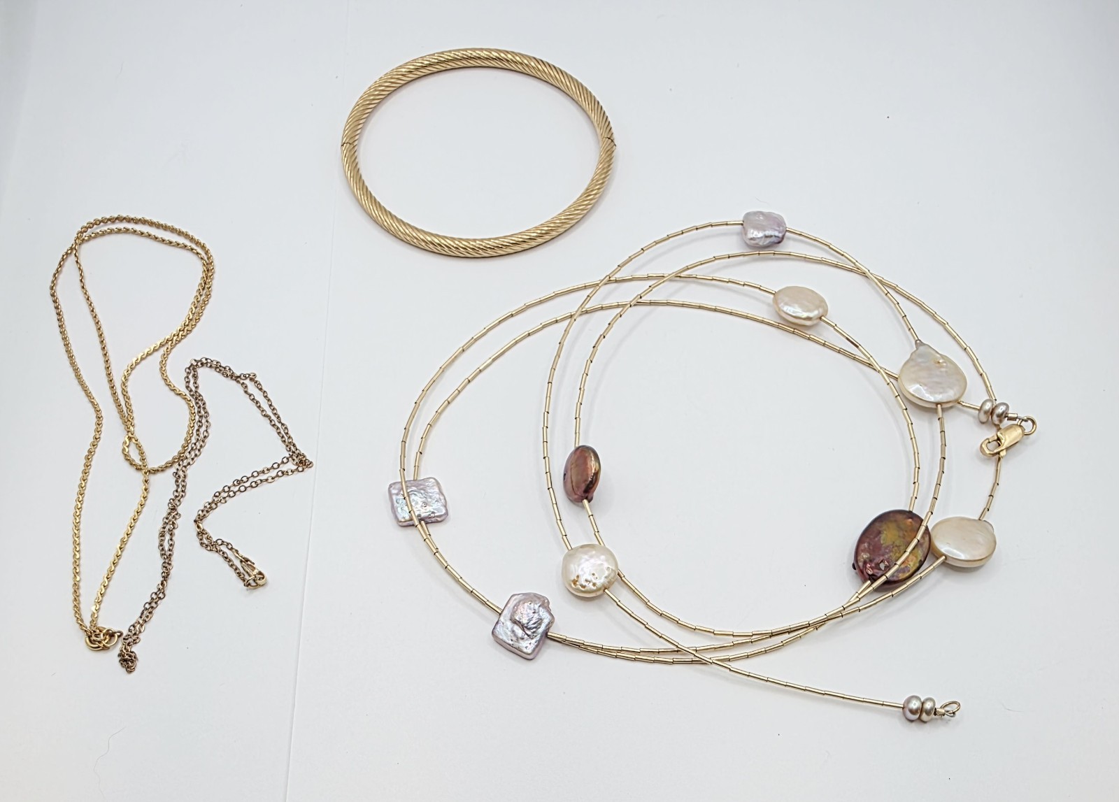 Vintage Gold Filled Jewelry 14K GF Marathon Bracelet Pearl Necklace 20g *read