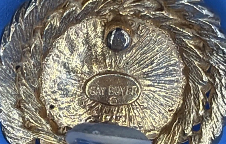 Vintage Gay Boyer Clip On Earrings – Gold‑Tone Coin Design, Signed