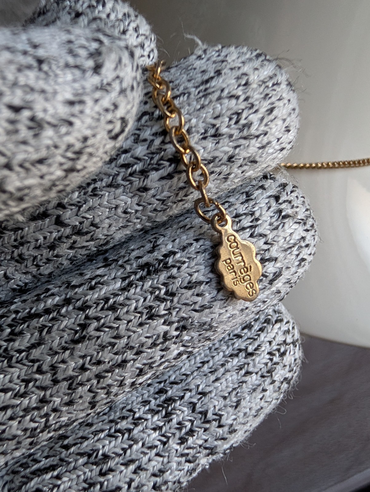 Vintage Courrèges Paris Gold-Tone Diamanté “AC” Logo Necklace