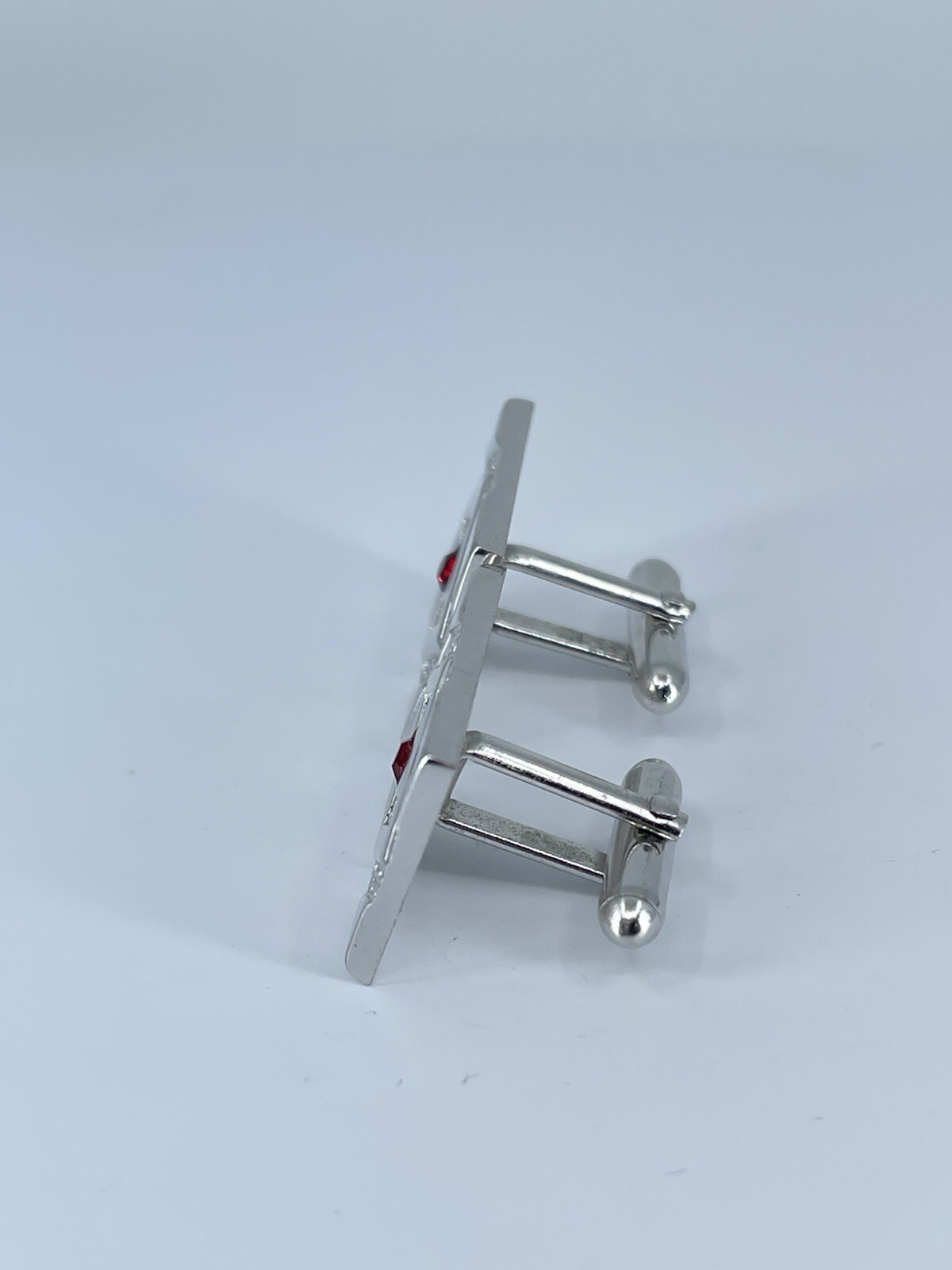 Swank rectangle cufflinks red rhinestone brushed polished silver tone