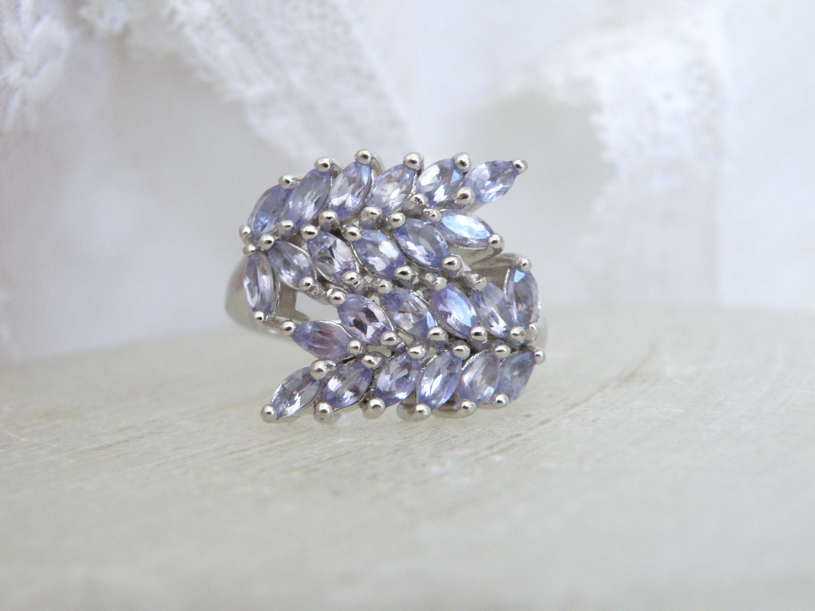 Sterling Silver 925 Natural Heated Tanzanite Leaf Vine Wrap Pinky Ring Size 6.5