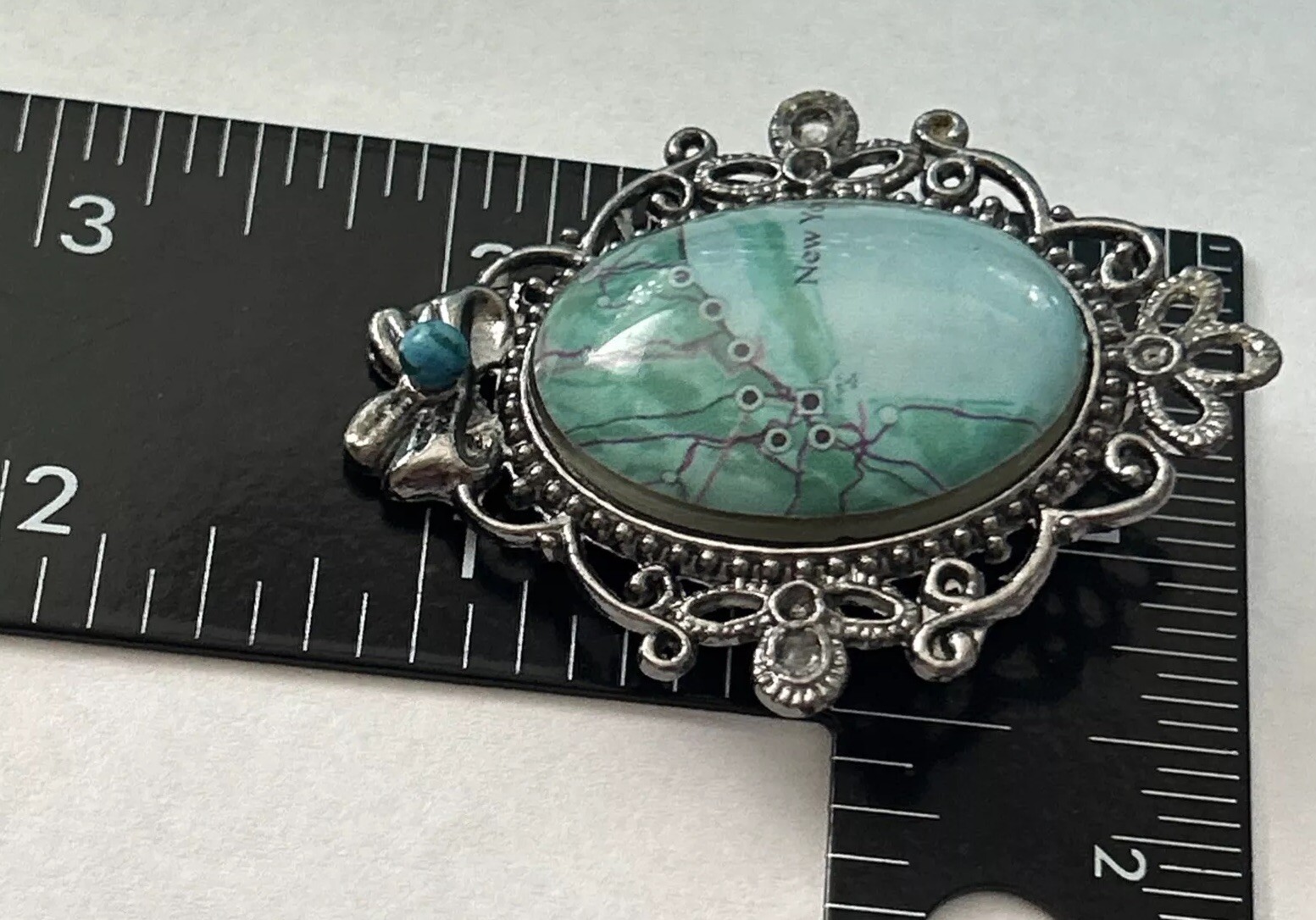 VINTAGE Silver Filagree New York Brooch Pin W Street Map Almost 2” Long Unique