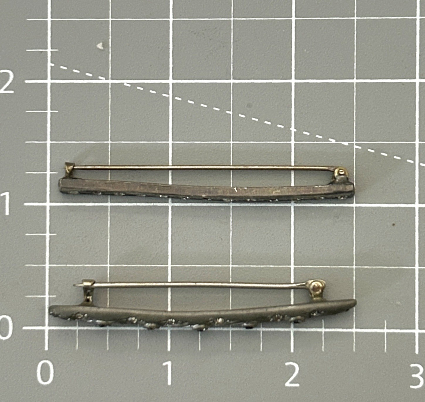 2 Antique Bar Brooch Pins Art Deco Era Paste Stones 1 Glass 1 Pot Metal