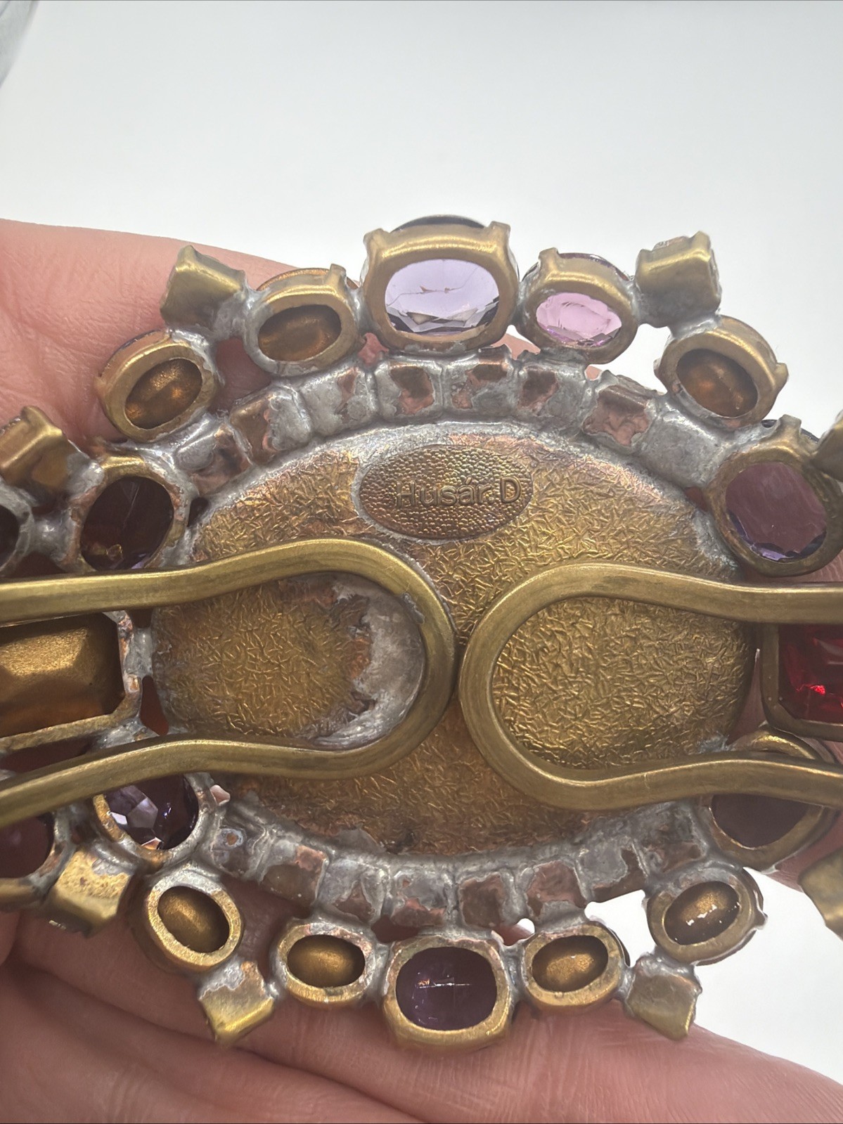 Vintage Husár D Czech Glass Rhinestone Bracelet – Pink Cabochon Statement Signed
