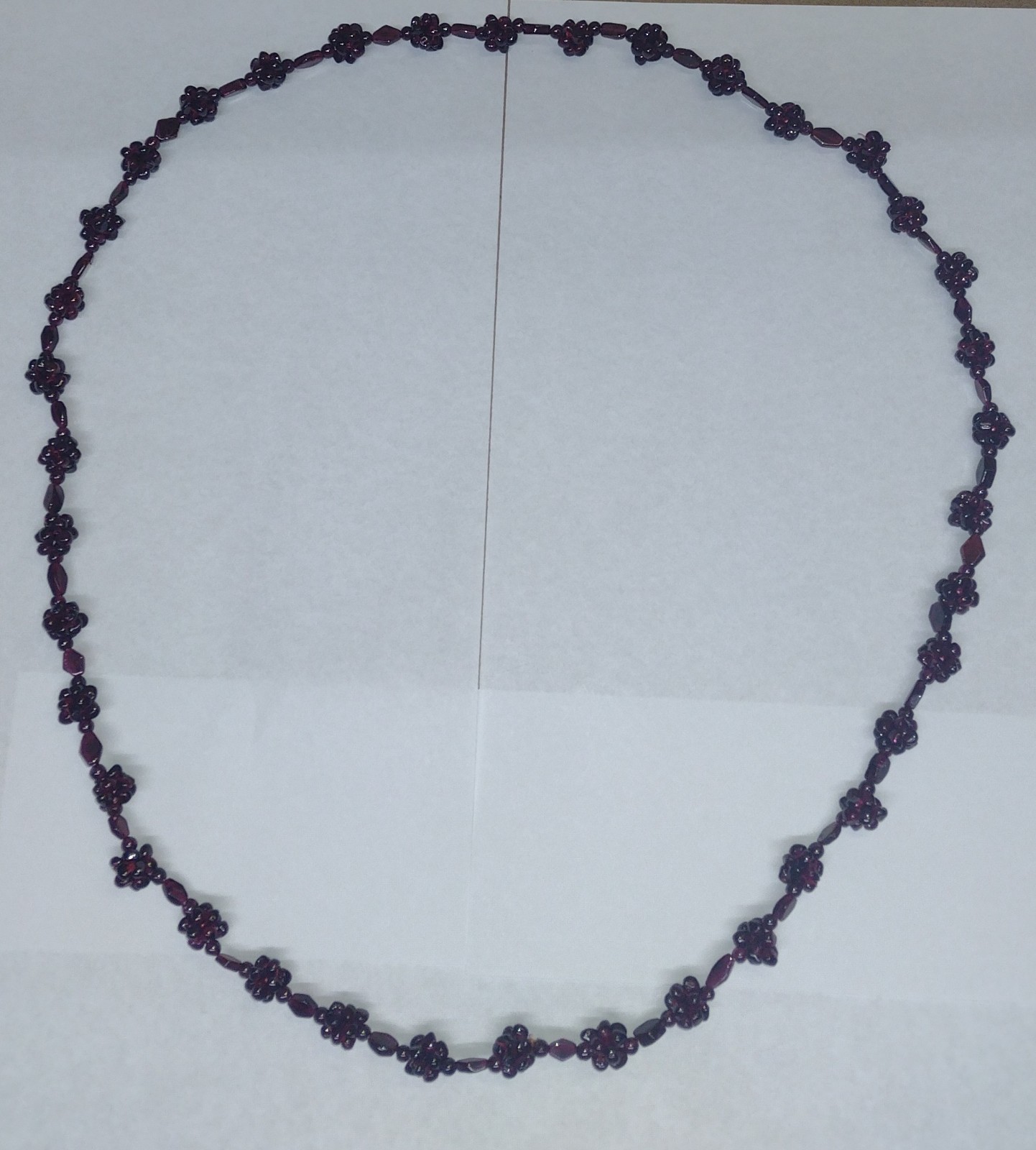 Vintage Bohemian Garnet Necklace With Repeating Floral Cluster Design