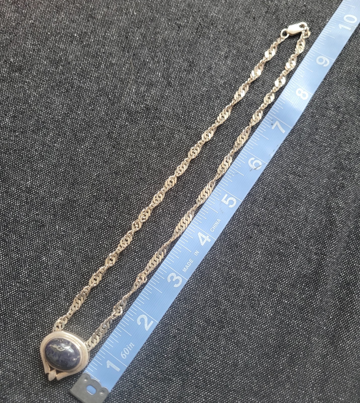 Vintage Sterling Silver Twist Miami Cuban Chain With Lapis Lazuli Pendant Blue