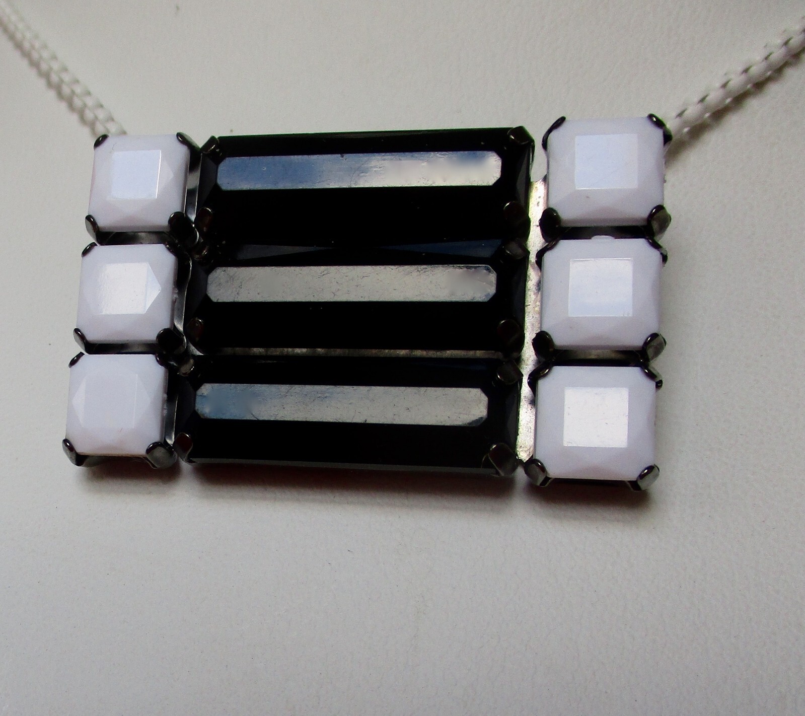 Vintage Black & White Art-Deco Pendant Necklace/Boho/Shabby Chic/