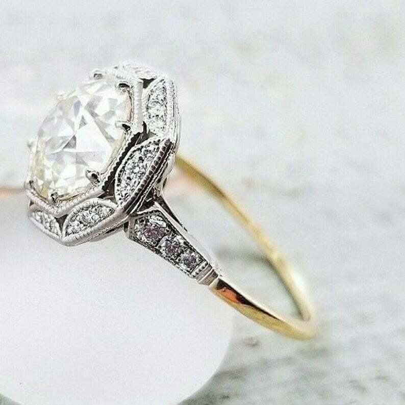 Art Deco Style 2.5Ct Lab Created Diamond Old European Engagement 925 Silver Ring