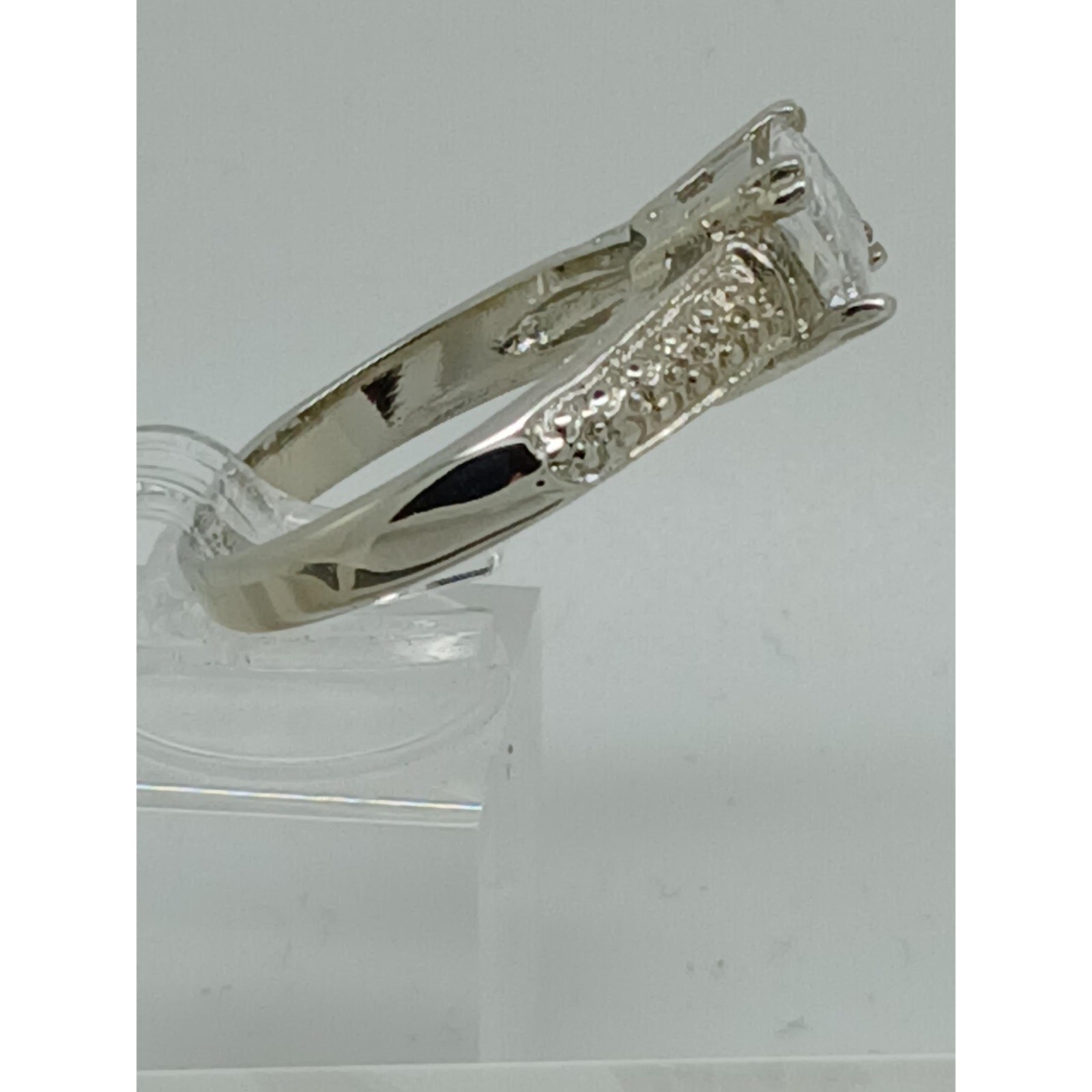 Vintage White Gold Plated CZ Engagement Ring 3.0 Carat Radiant Cut Stone Size 9