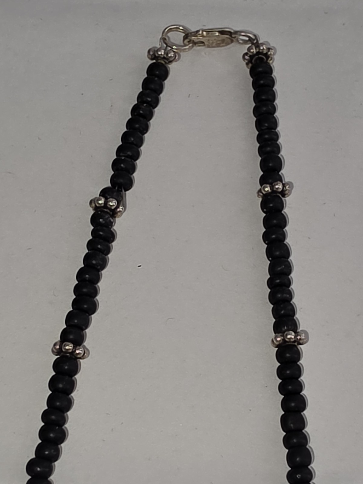VTG Sterling Black Clear Glass Bead Necklace 60.97g