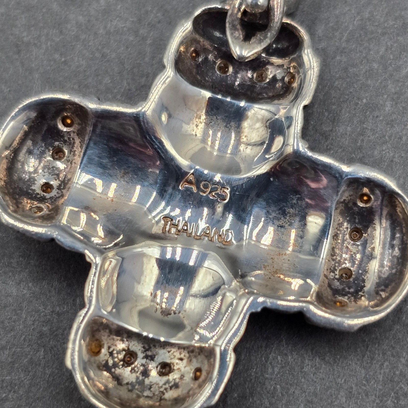 Vintage Sterling Silver Maltese Cross Marcasite Quartz Enhancer Pendant 1.5″