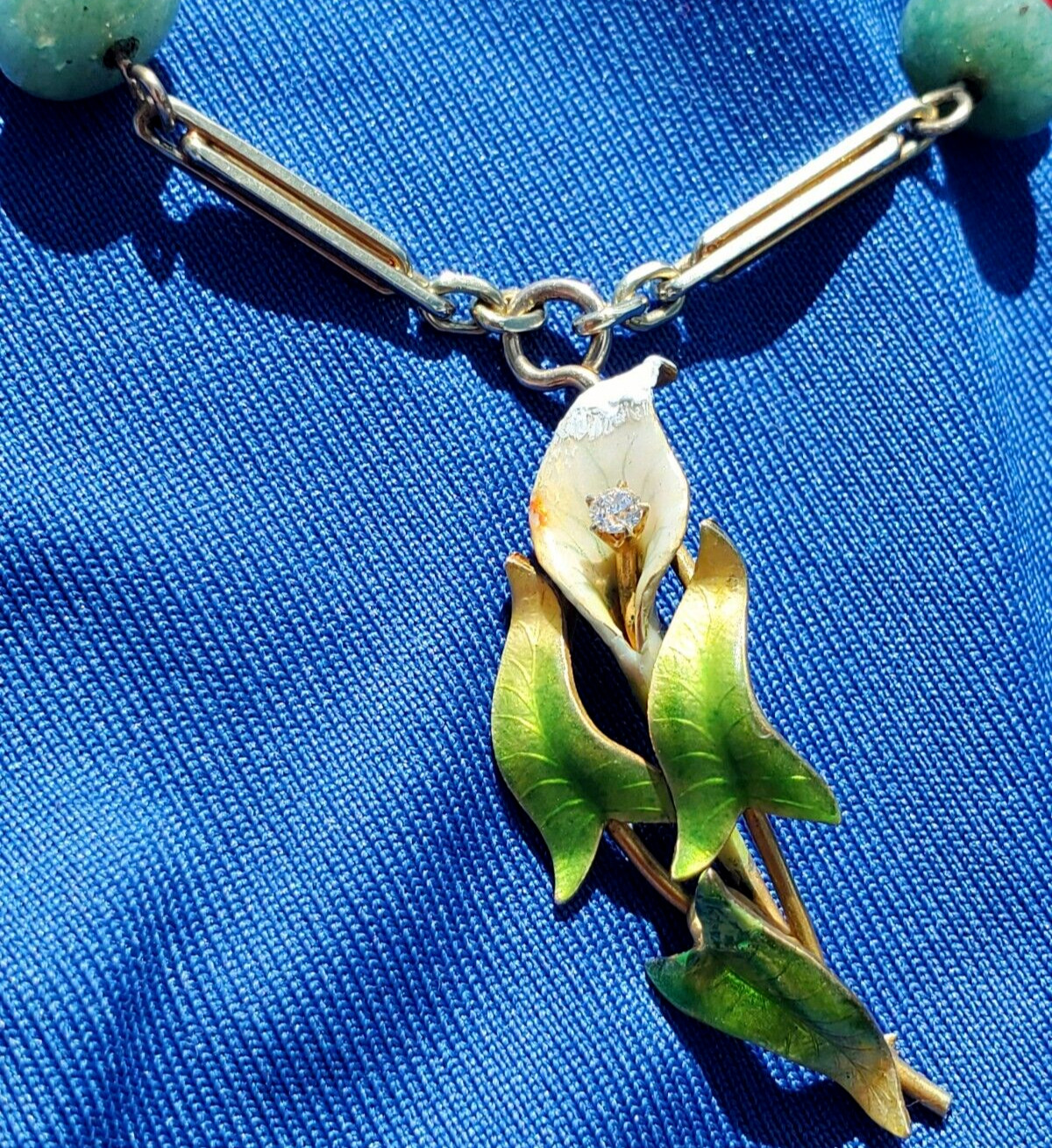 ORIGINAL Antique Deco Diamond Necklace Victorian Jade Onyx Coral Chain 14K GOLD