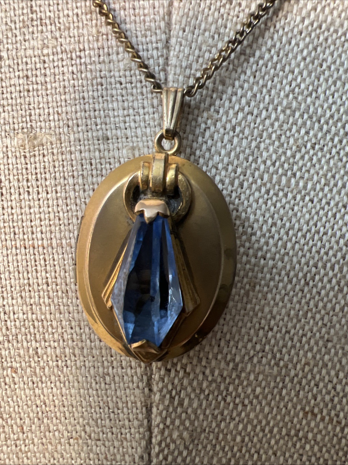 Antique Edwardian Gold Filled Or Gold Plated Fancy Faceted Stone Locket Necklace