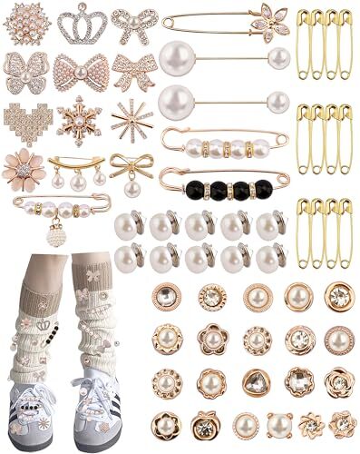 60 Pcs Charms for Socks Shoe, Gold Brooches and Pins for One Size Multicolor