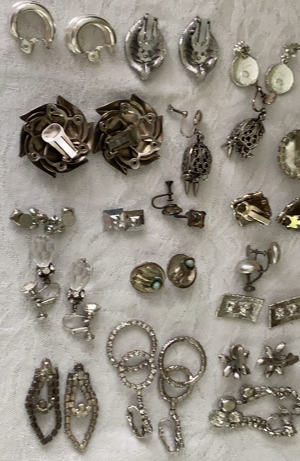 Vintage Earring Lot 40 Clip Dangle Statement Screw Sparkle Cocktail Wear Signed