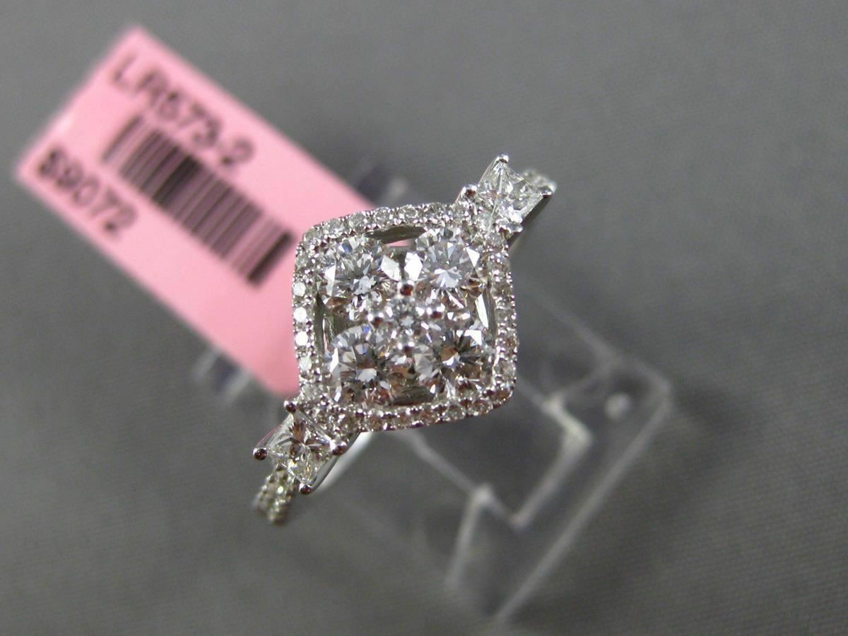 ESTATE .93CT DIAMOND 18KT WHITE GOLD 3D FLOWER SQUARE PROMISE RING F/G VVS/VS