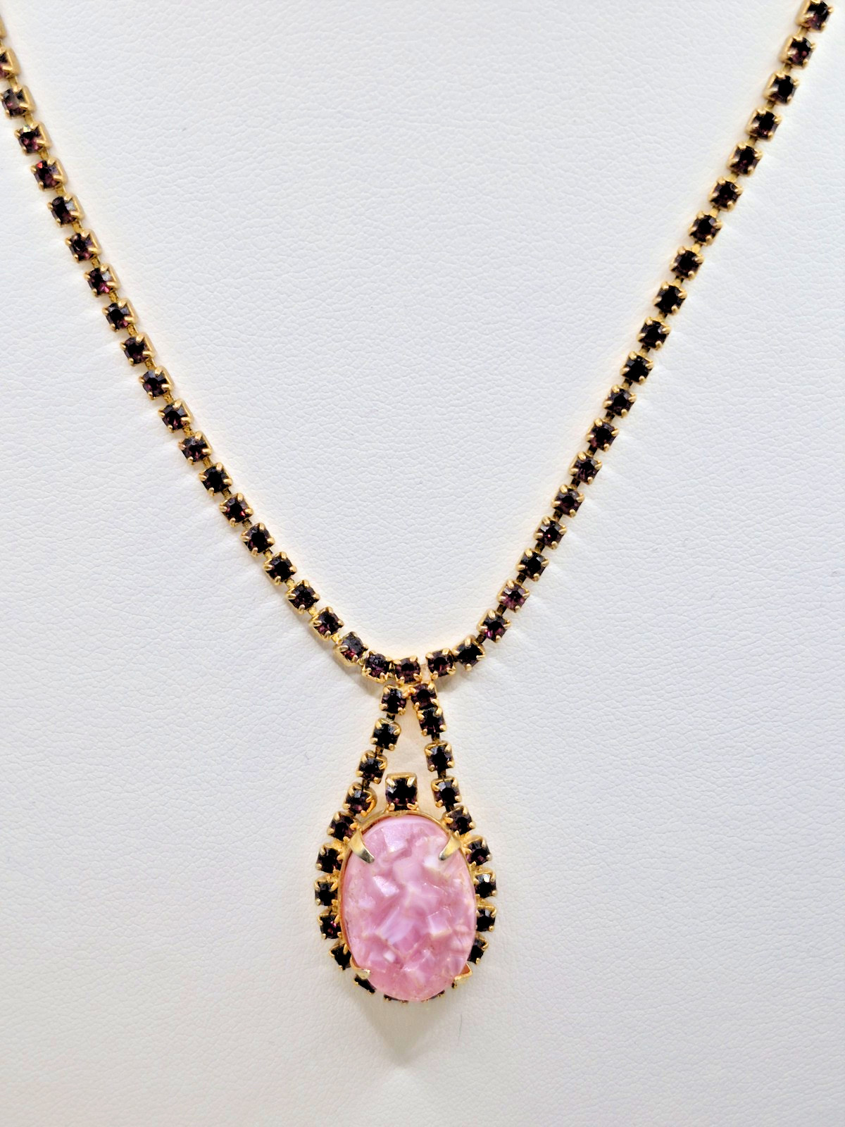 VTG CELEBRITY NY Necklace Bracelet Pink Geode/Pink Druzy w/ Purple Rhinestones