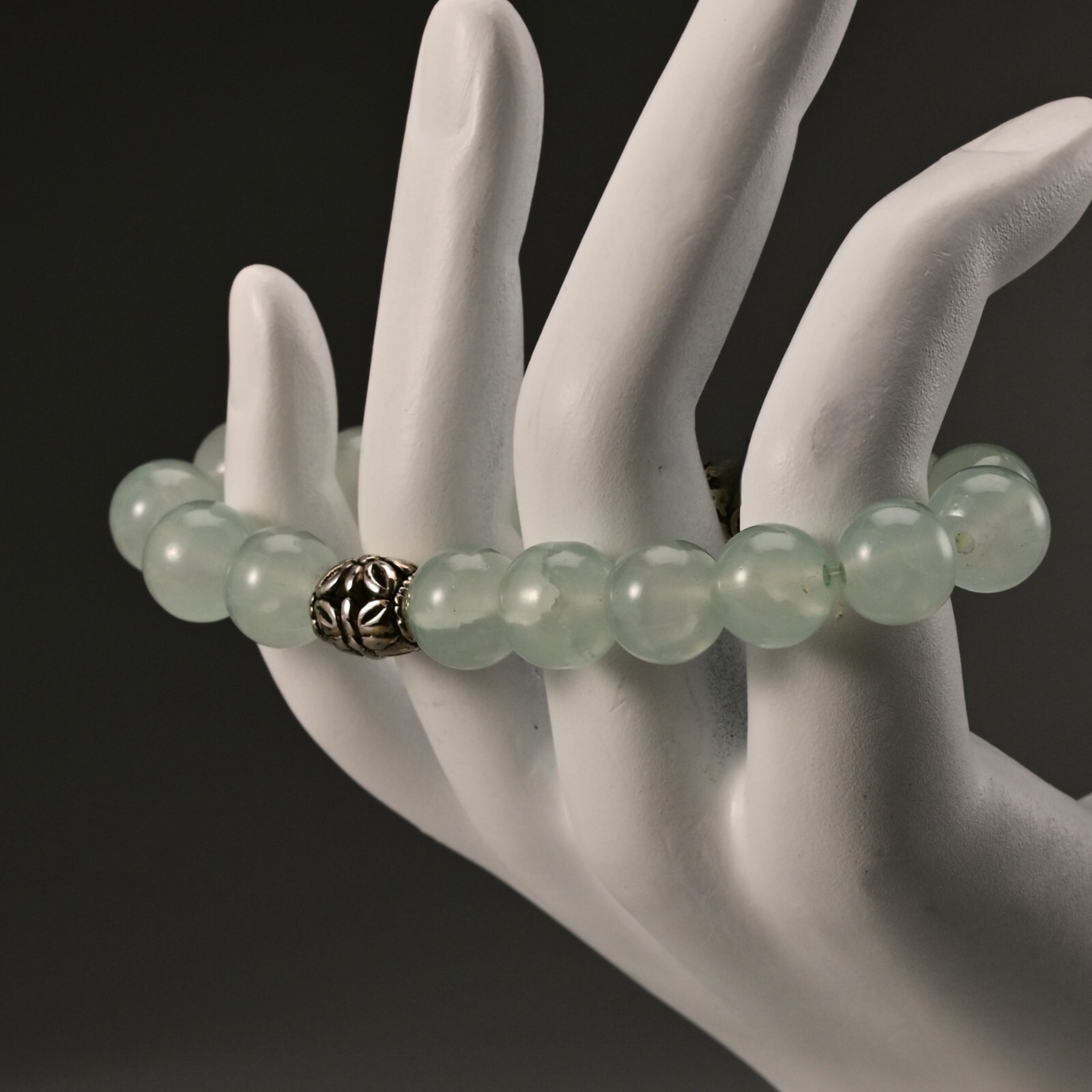 Vintage Original Silver Jade Quartz Gemstone Beaded Ball Estate Bracelet