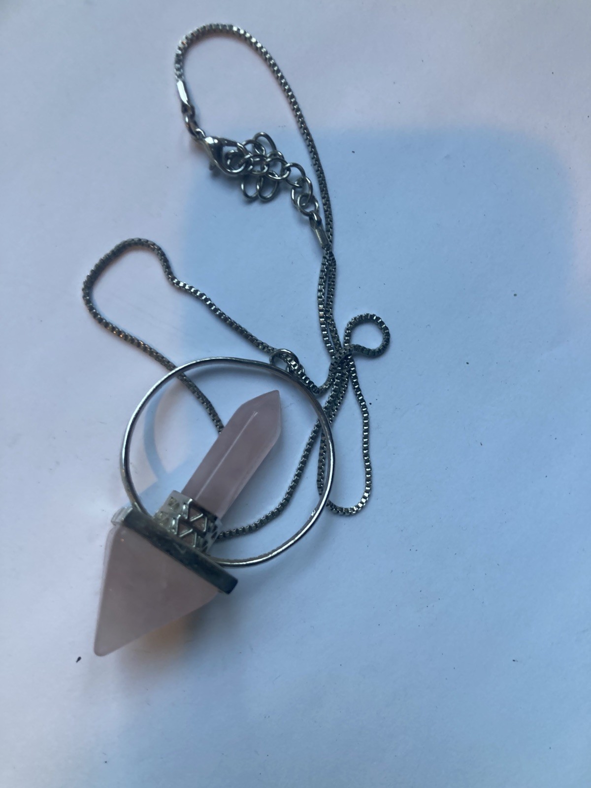 Large Rose Quartz Silver Tone Stone Necklace Clarity Beauty Peace Stunning
