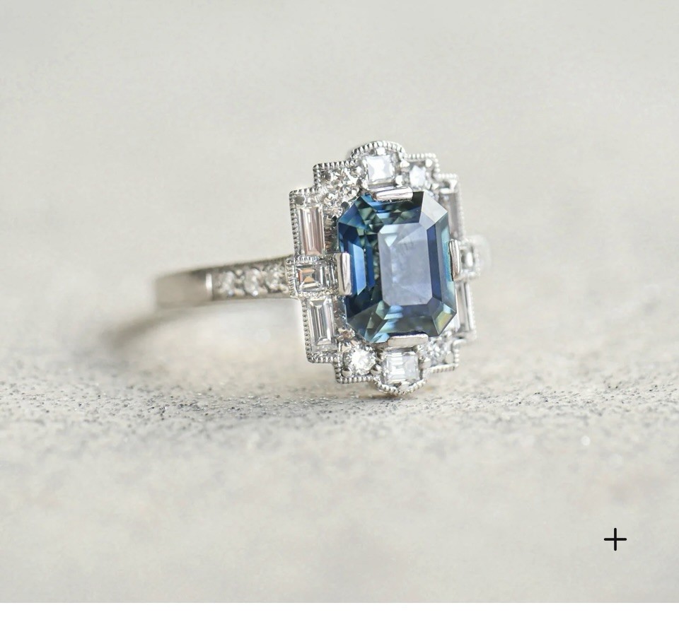 3.2 Ct Aqua Octagon Cut Art Deco Halo Engagement Mosaic Ring in Argentium Silver