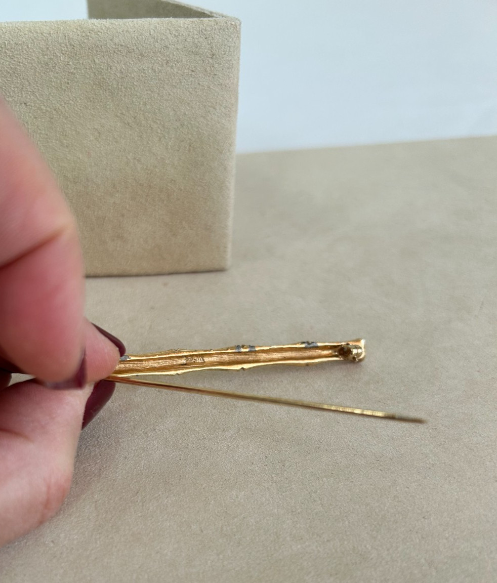 70s Napier Womens Bamboo Bar Brooch Pin Etched Gold Tone 3″ VGUC
