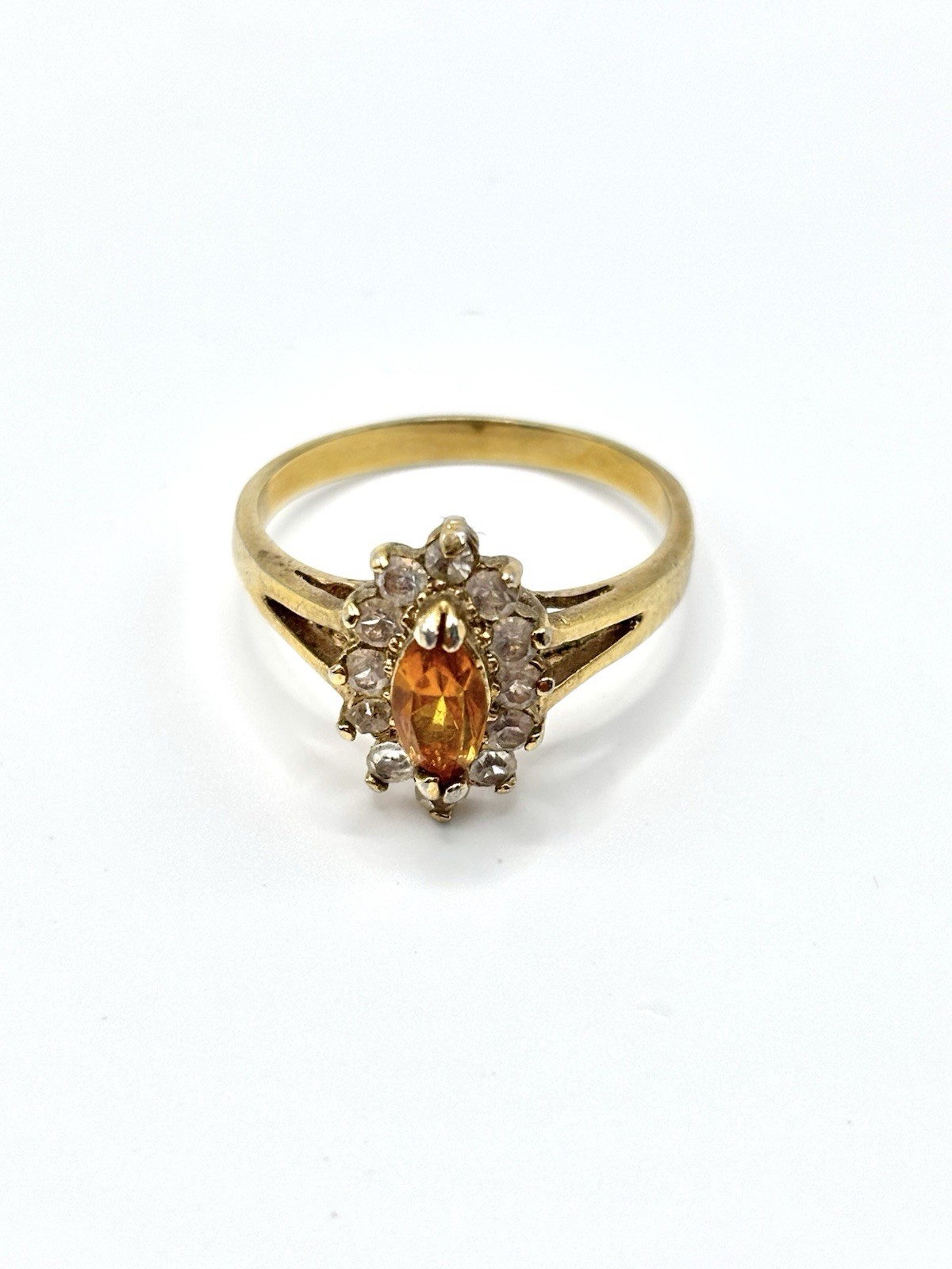Vintage Gold Plated Citrine And CZ Halo Ring Size 8.75