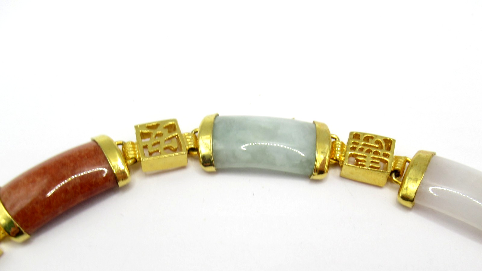 Asian Dyed Multi-Color Jade Jadeite Vintage Bracelet Writing Symbols 7.25″
