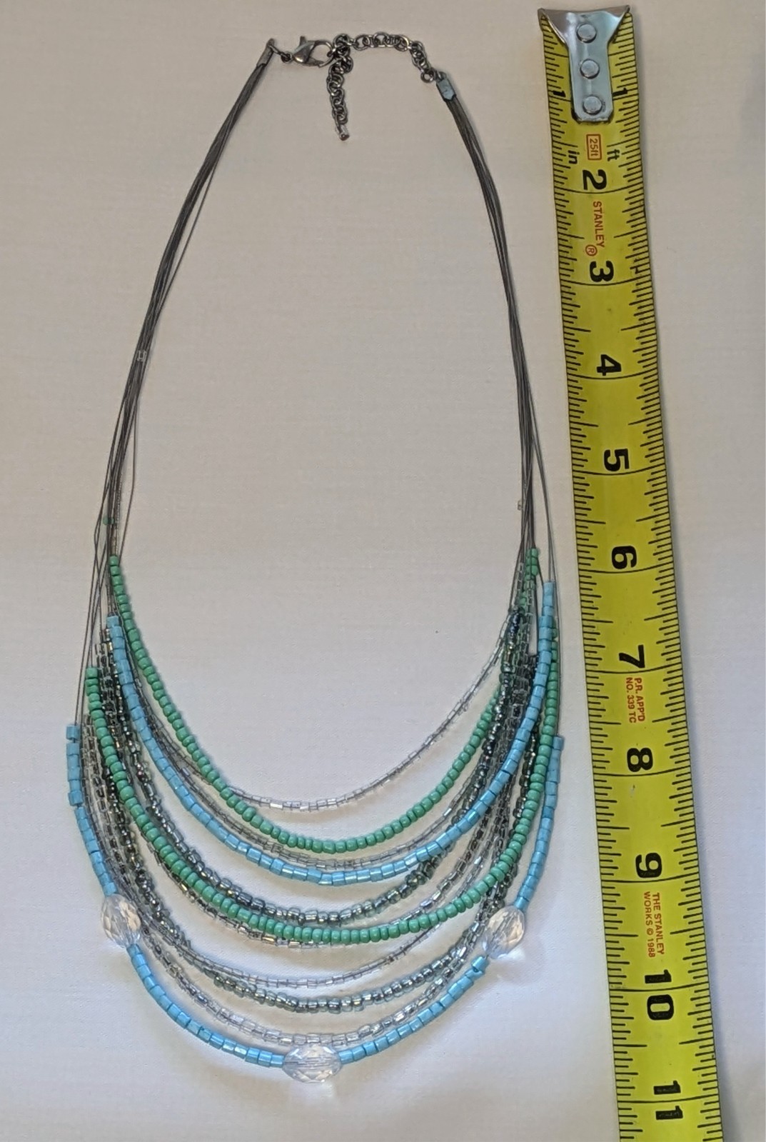 Vintage Turquoise, Blue, And Silver Bead Multi Strand Layered Necklace 22 inches