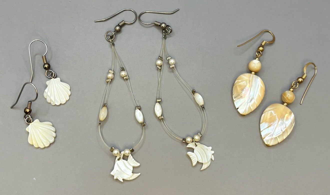 Earrings Lot MOP Shell Acrylic Hook Dangle Seashell Leaf Fish