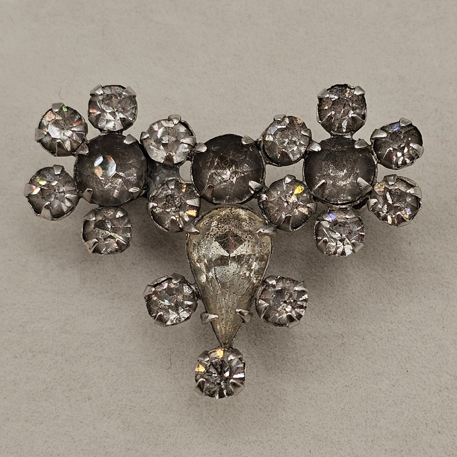 Vtg Rhinestone Brooch Pendant Clear Glass Silver Tone Floral Cluster Pin 1.5″