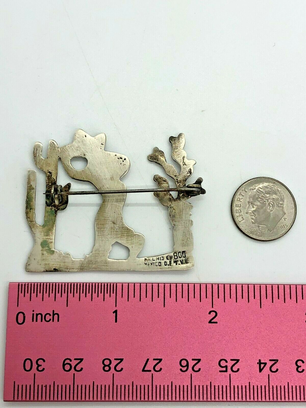 Mexico Vintage 800 Silver Person Walking with Cactus Brooch Pin 9 Grams