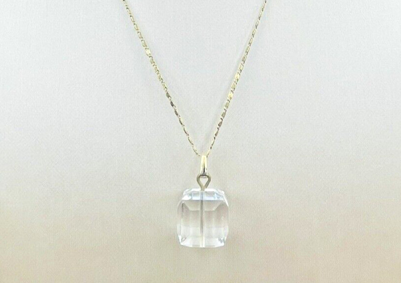 AC Automatic Chain Co 12K GF Square Faceted Crystal Pendant Necklace Vintage