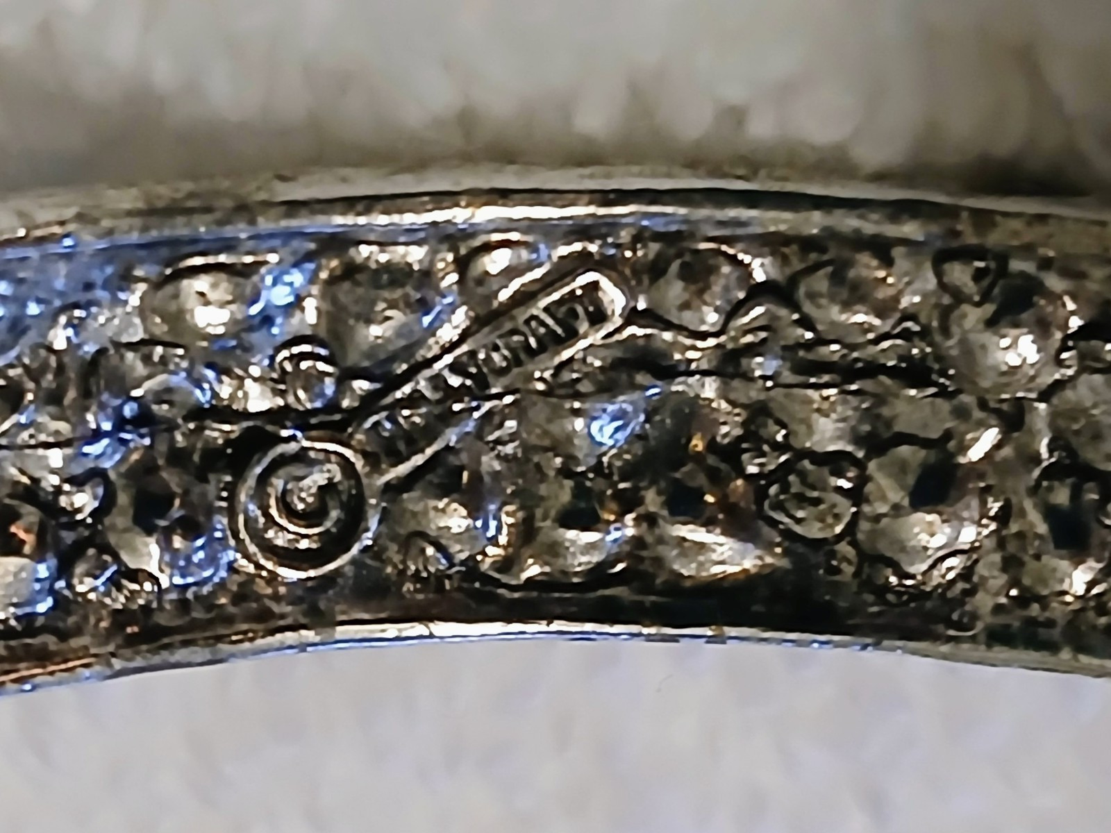 Vintage Signed Hollycraft Hinged Bangle Bracelet Silver Tone Marcasite Style