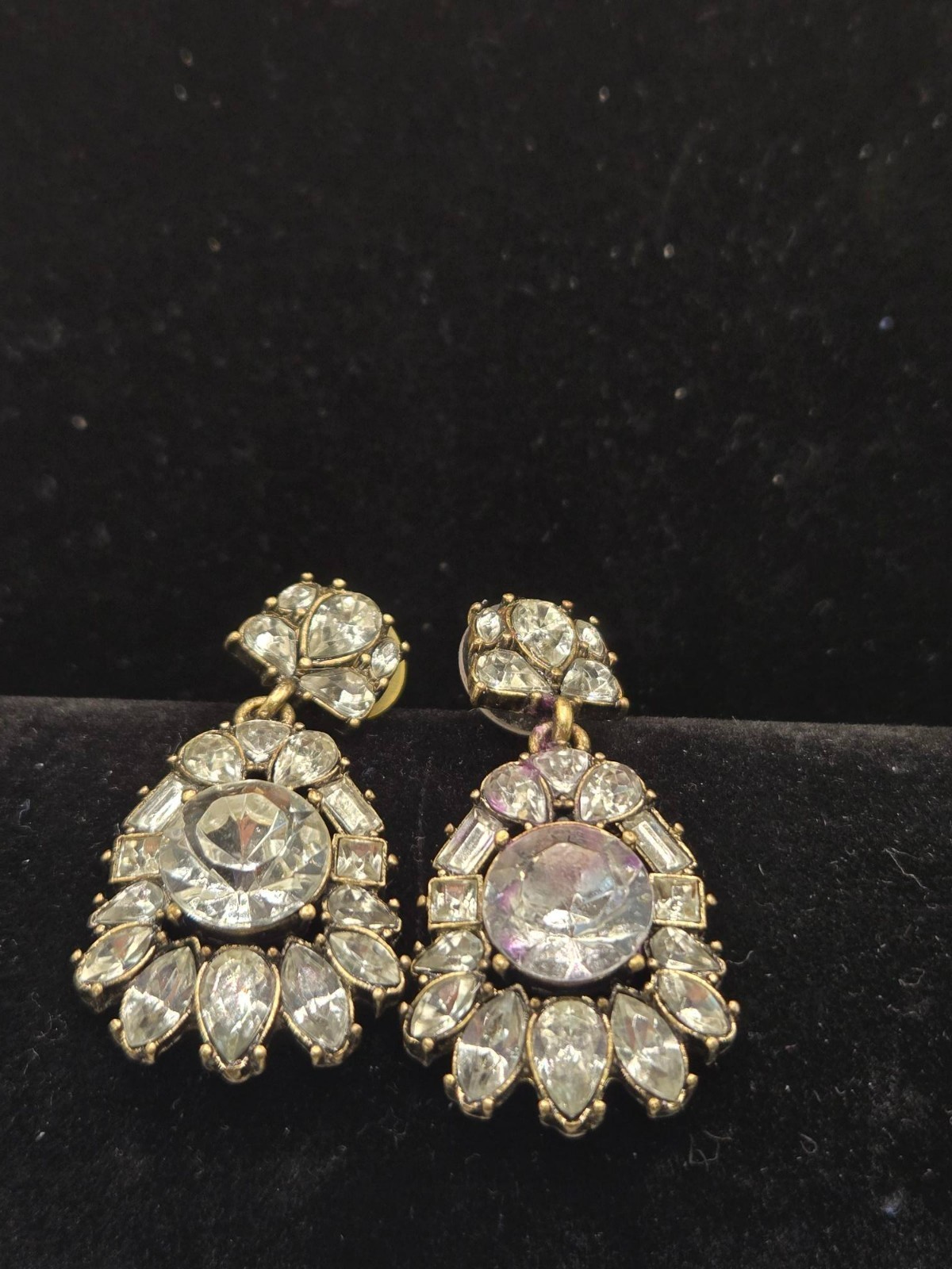 Vintage Clear Rhinestone Cluster Teardrop Drop Dangle Post Earrings Pierced Brid
