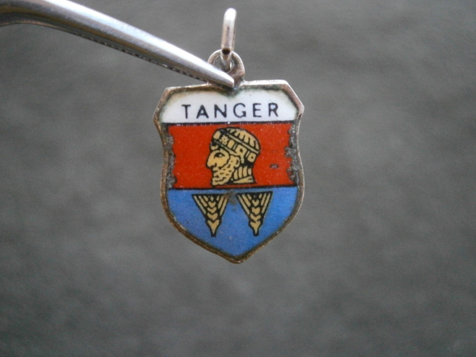 Tanger Tangier Morocco Vintage REU 800 Silver Enamel Travel Shield Charm
