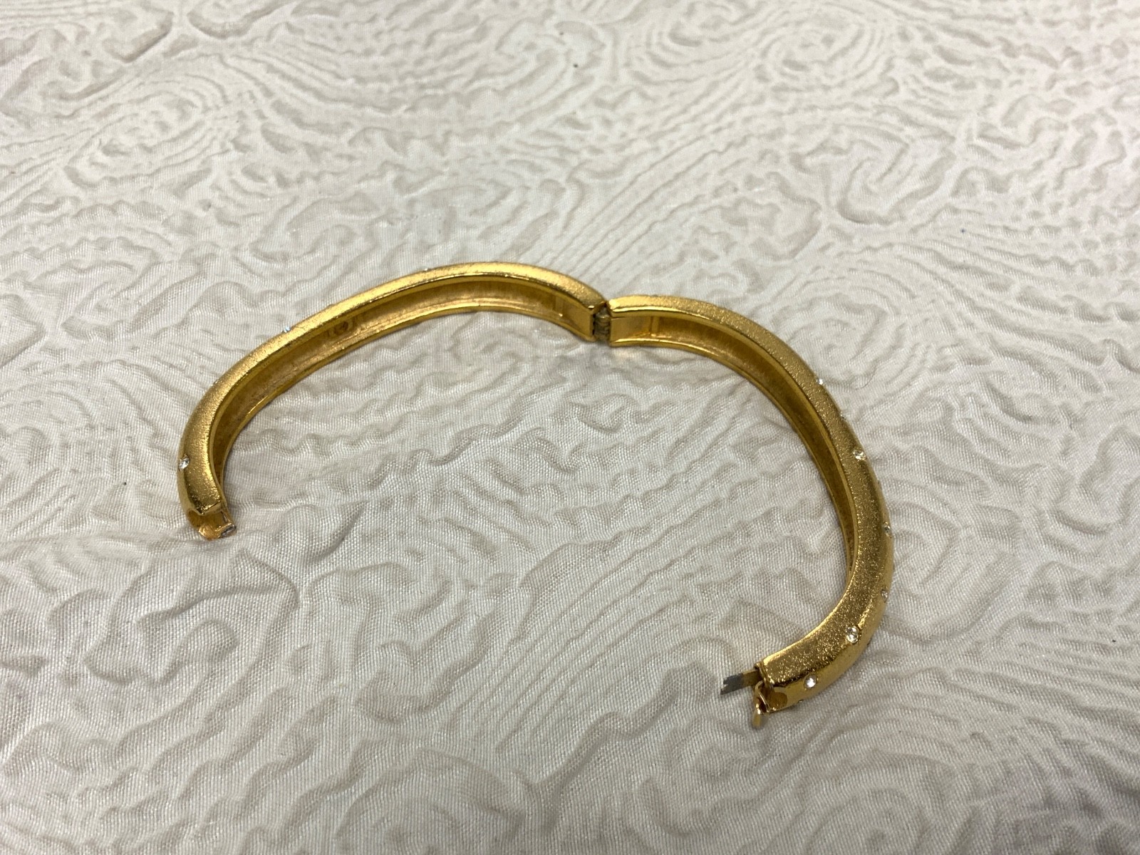 Vintage Swarovski Swan Gold Tone Signed Crystal Pave Hinged Bangle Bracelet