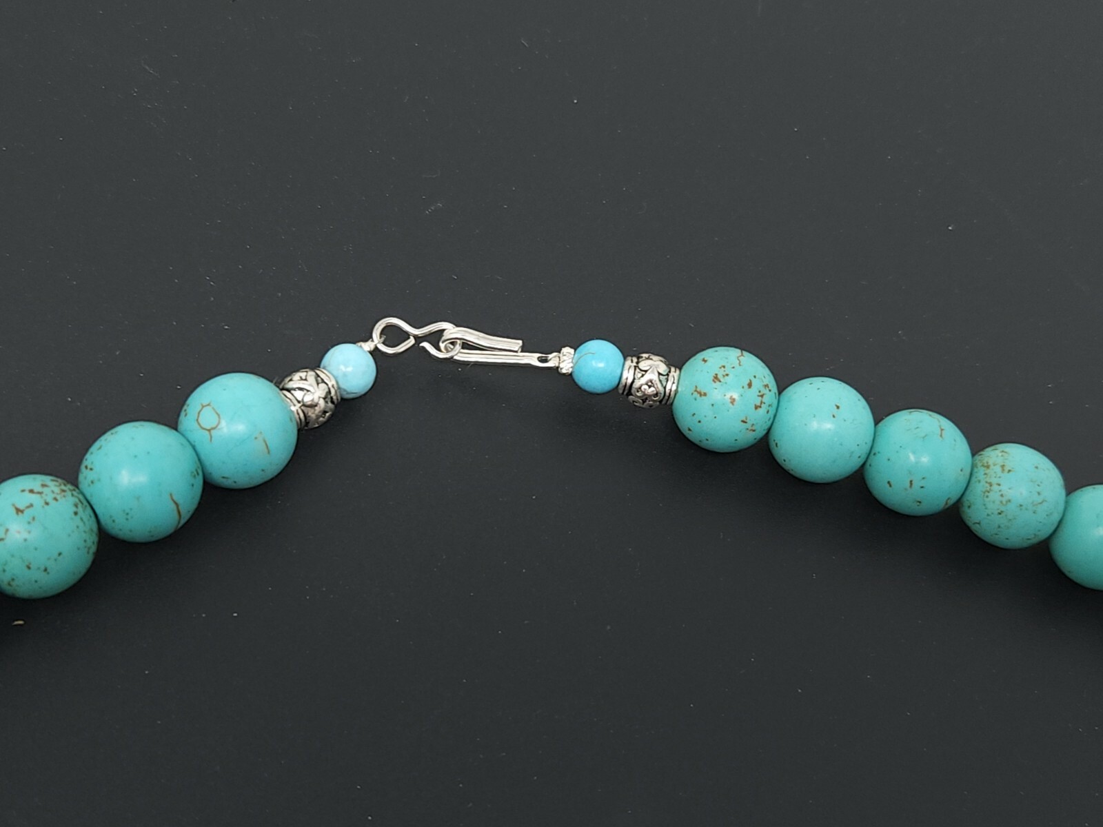 Vintage South Western Silver Turquoise Beaded Necklace 18″